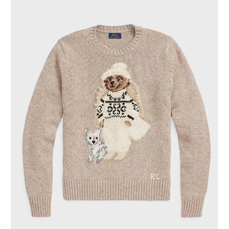 2023ใหม่rlเสื้อกันหนาวผู้หญิงฤดูหนาวนุ่มrlหมีเย็บปักถักร้อยผู้หญิงpulloversผ้าฝ้าย100% ดึงแฟชั่นถักจัมเปอร์ด้านบน