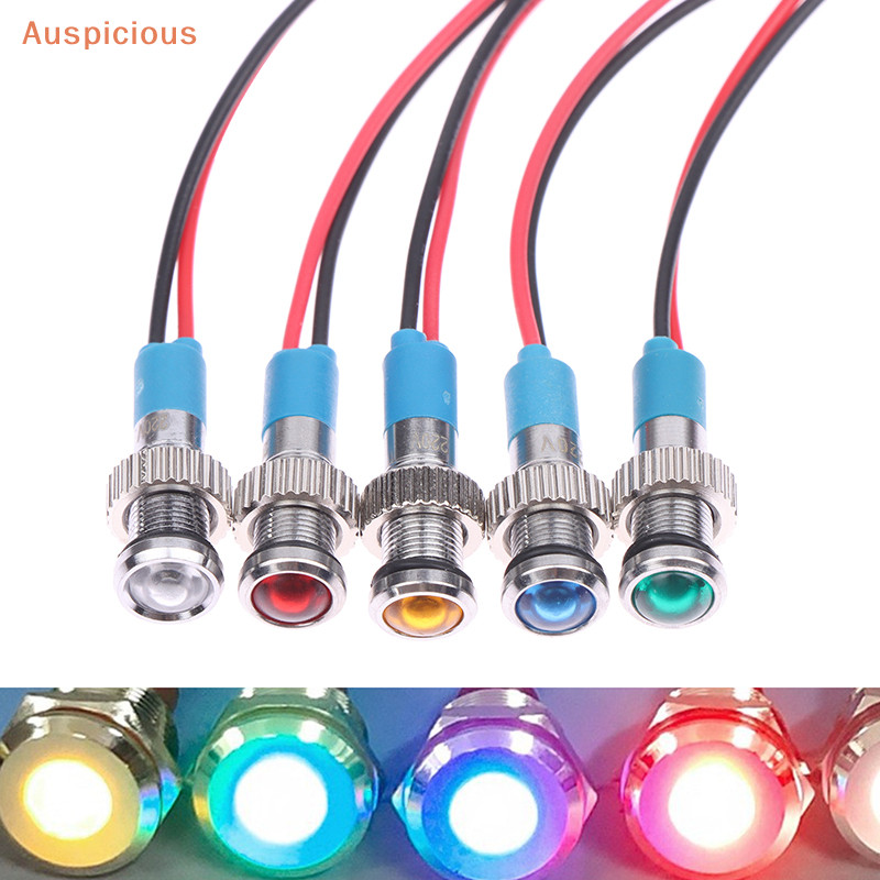[มงคล] 3v 12V 24V 220V โลหะ LED ไฟเตือนสัญญาณกันน้ําโคมไฟนักบินสายไฟสวิทช์ 6 มม.8 มม.10 มม.12 มม.