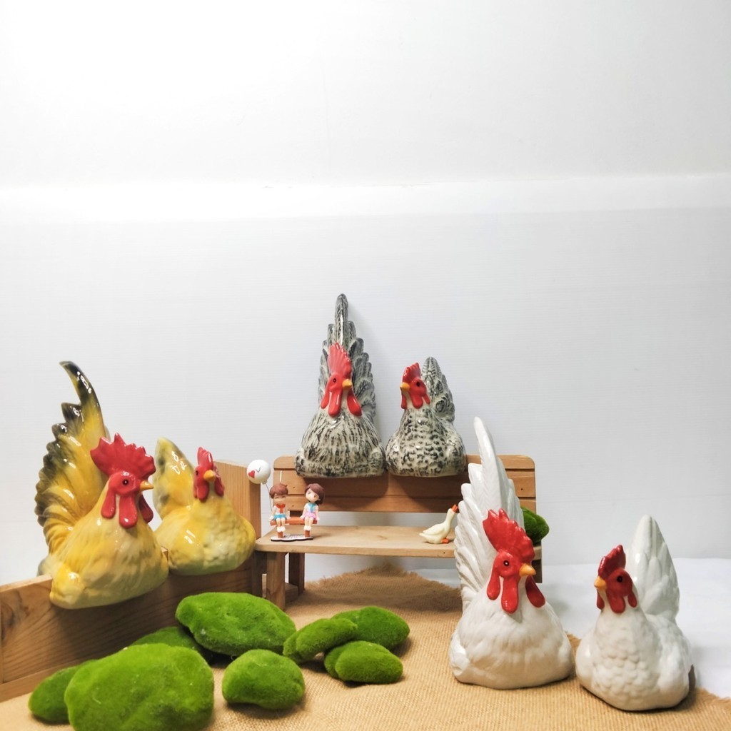 ไก่มงคล  8 นิ้ว เสริมดวง *คู่* ตุ๊กตาเซรามิคแต่งสวน ไก่แจ้คู่ตัวเมีย ตัวผู้ ไก่เซรามิค เสริมโชคลาภ