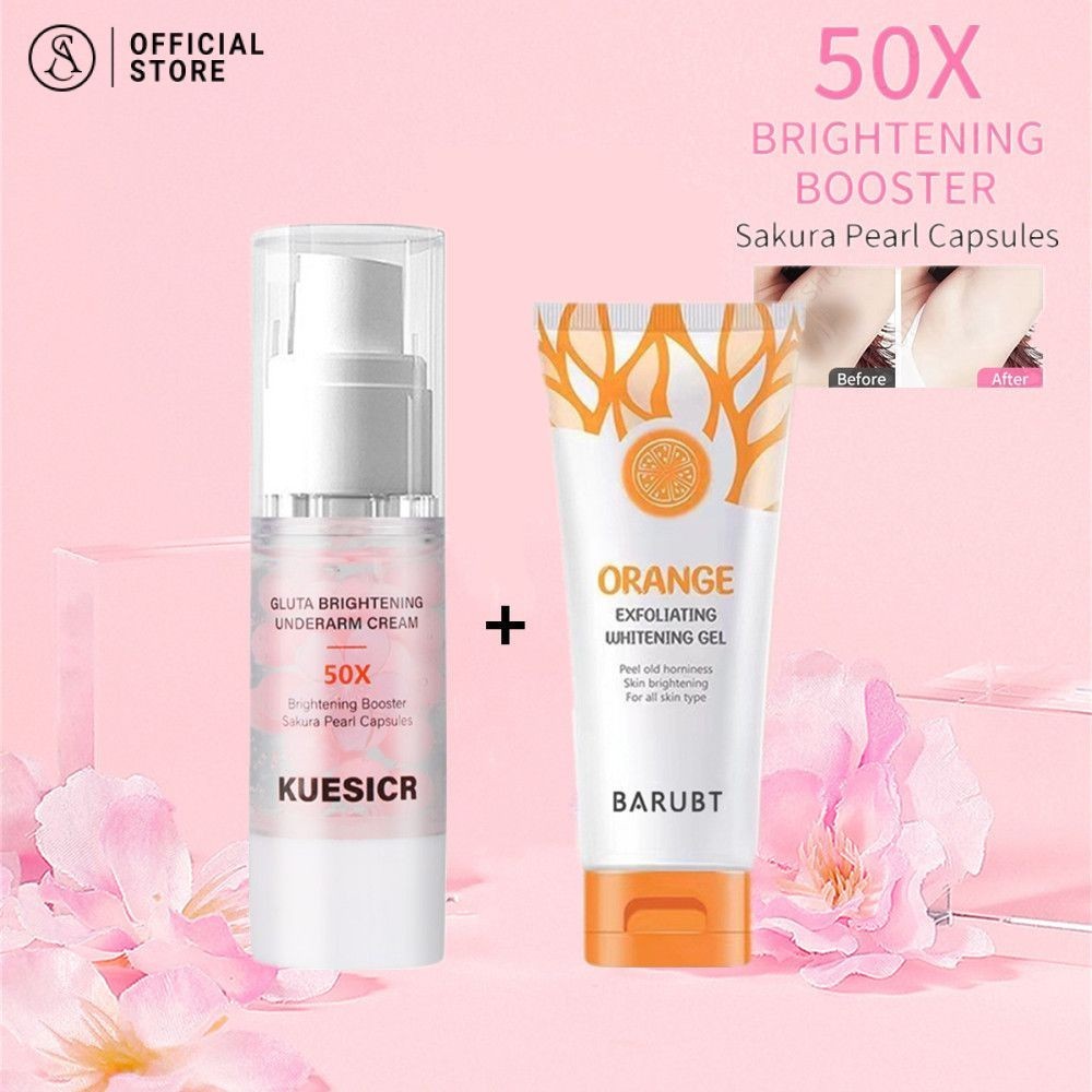 Sakura Gluta Underarm Brightening Cream 30g +Orange Exfoliating Gel Whitening Face Scrub 50g
