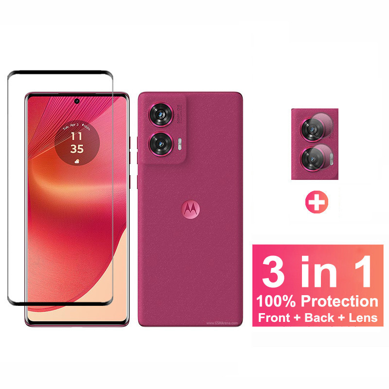 3 in 1 ฟิล์มกระจก สำหรับ Moto Edge 50 Fushion ปกเต็ม กระจกนิรภัยป้องกันหน้าจอ สำหรับ Motorola Edge 50 40 30 Pro Neo Ultra Fushion ร้อมตัวป้องกันเลนส์กล้อง