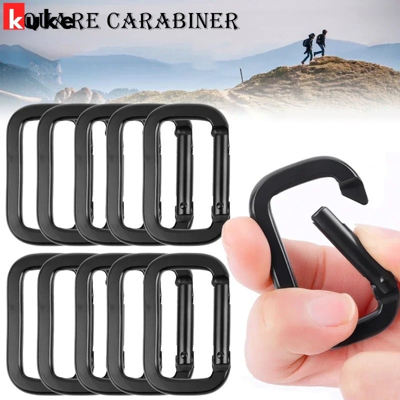 Square Carabiner - Camping Carabiner - หัวเข็มขัดนิรภัย - จี้กระเป๋าเป้สะพายหลังสีดํา - เครื่องมือกลางแจ้ง - อลูมิเนียมอัลลอยด์, มินิแบบพกพา, มัลติฟังก์ชั่น
