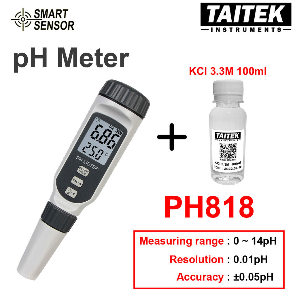 เครื่องวัดคุณภาพน้ำ pH Meter SMART SENSOR รุ่น PH818 คาริเบท 3 points ค่า 4.00 6.86 9.18