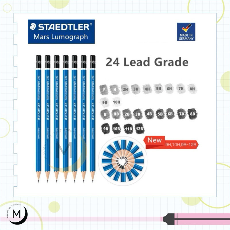 ดินสอ Staedtler รุ่น Mars Lumograph ดินสอเขียนแบบ ความเข้ม EE 9B 8B 7B 6B 5B 4B 3B 2B B HB 9H 8H 7H 