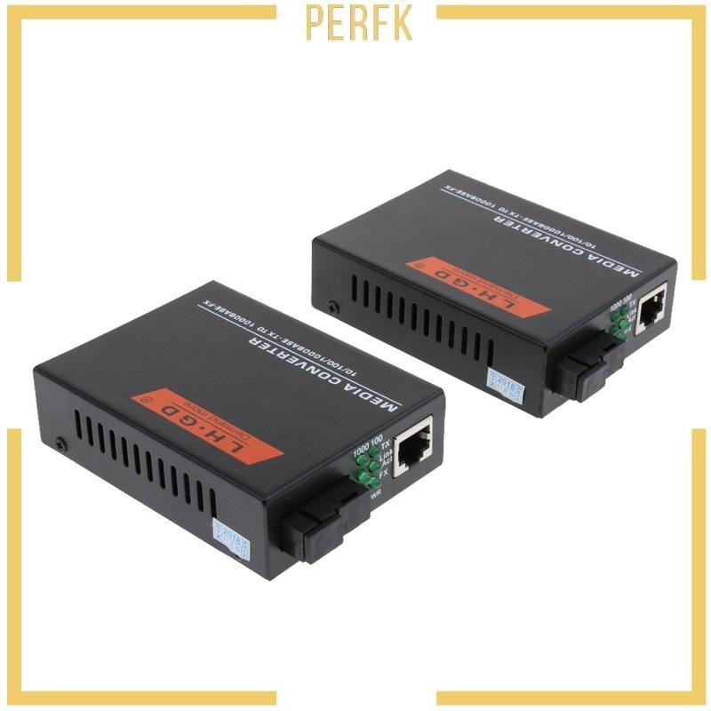 [Perfk ] 1 คู ่ Premium 100/1000Mbps RJ45 Ethernet to Fiber Optic Media Converter SC
