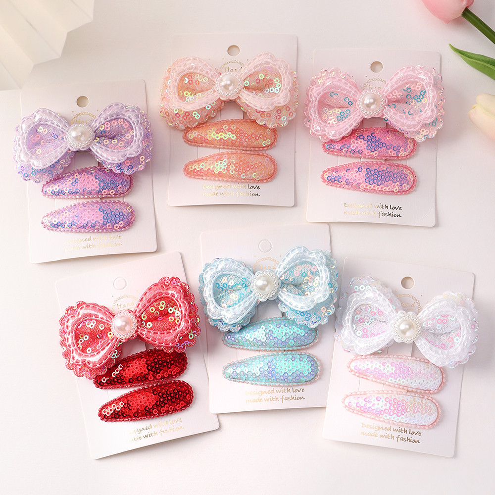 3 ชิ้น/เซ็ตเด็กทารกเลื่อม BB คลิปเด็กสีทึบ Bowknot Hairpin Handmade อุปกรณ์เสริมผมขายส่ง