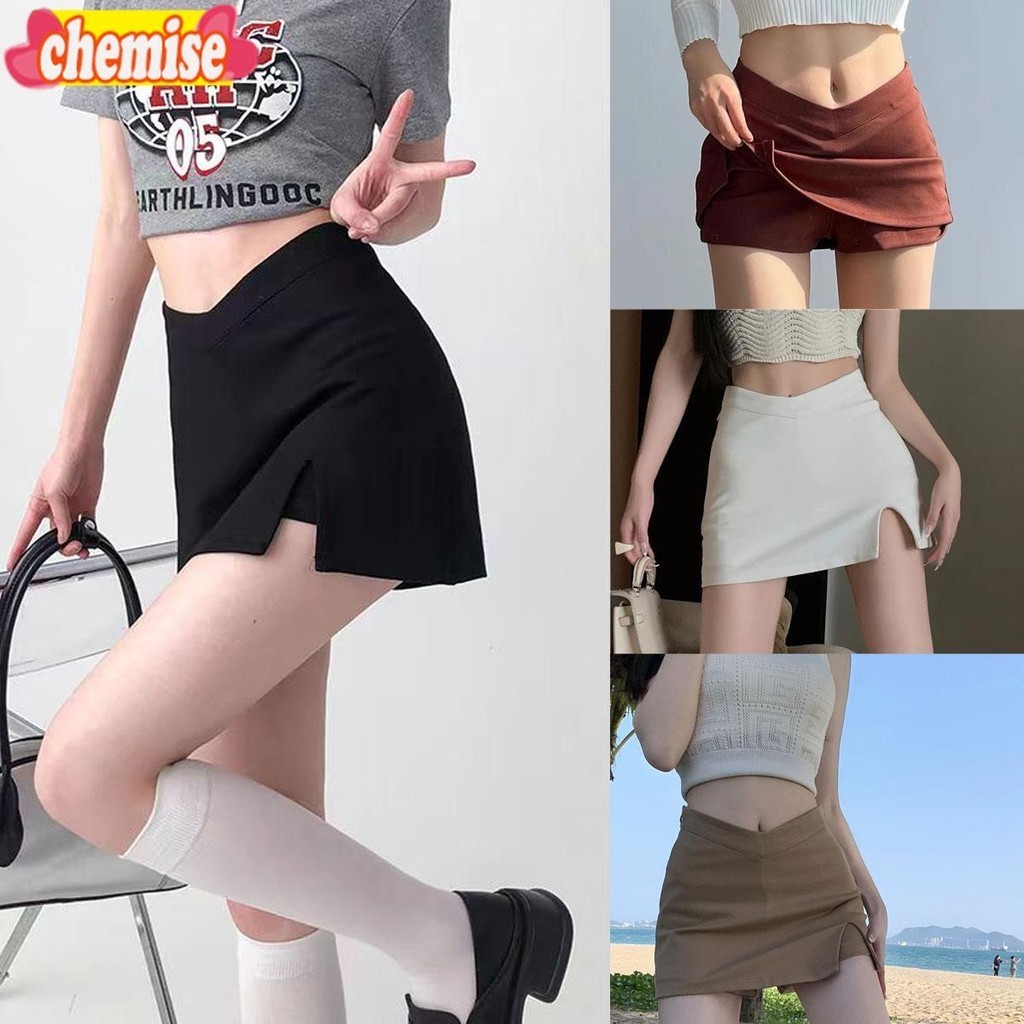 Chemisegrace 8819 แฟชั่นใหม่ กระโปรงผู้หญิง เอวสูงสั้น เอวสูงแน่นกระโปรงกรีดป้องกันการสัมผัส