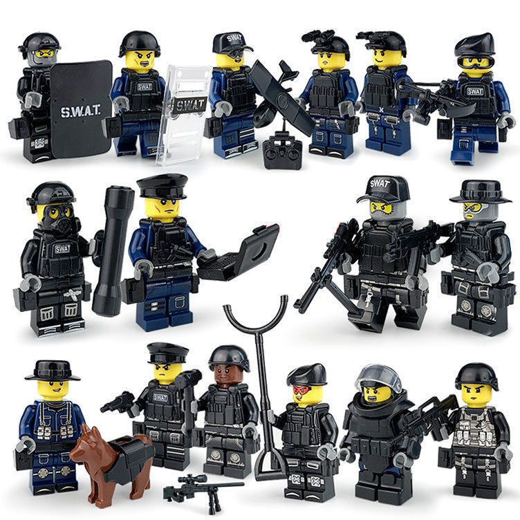 ของเล่นตํารวจ Minifigure เข้ากันได้กับเลโก้บล็อกตัวต่อเมืองทหารเด็กกองกําลังพิเศษอุปกรณ์เสริมประกอบ Minifigure SWAT