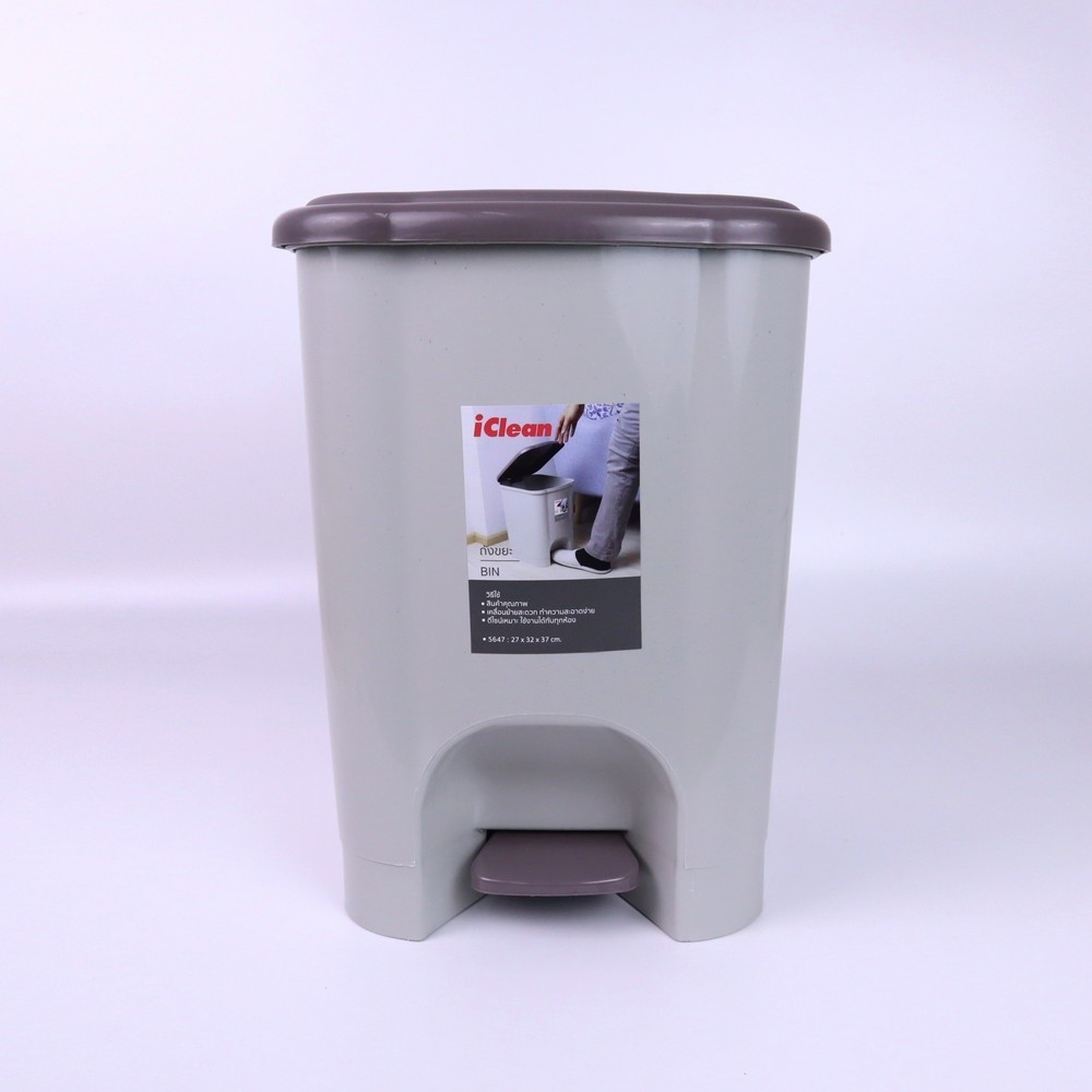 shophome468 iClean ถังขยะขาเหยียบเหลี่ยม 15 ลิตร ขนาด 28x31x37 ซม. รุ่น 5647 สีเทา รับประกันของเเท้