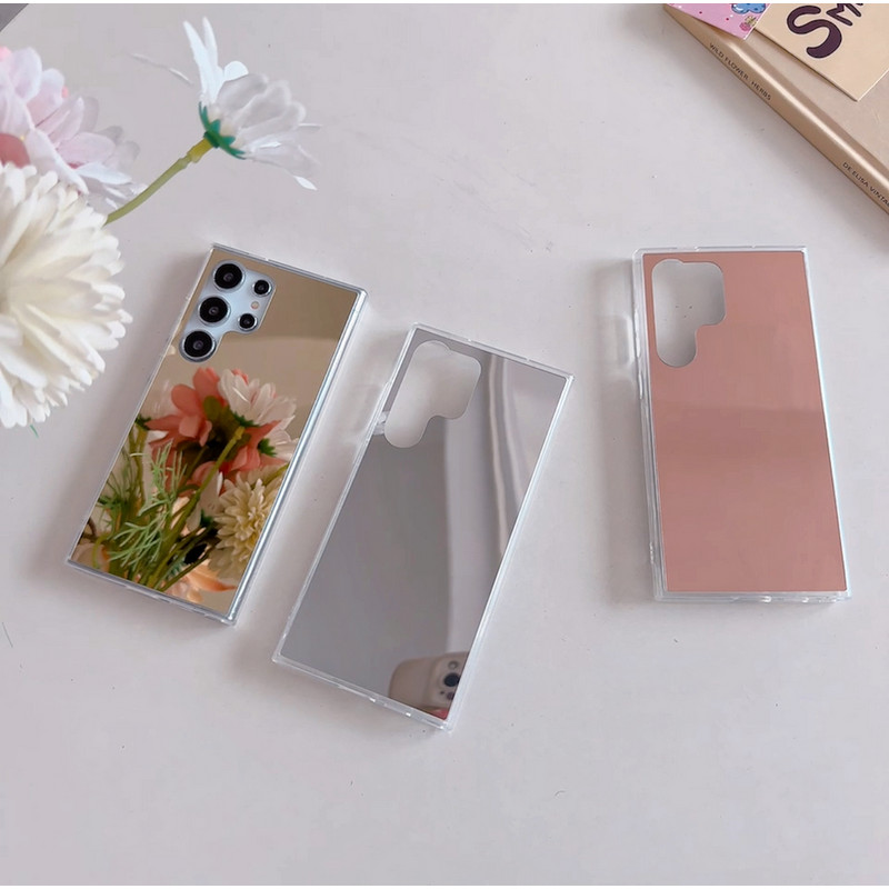 Samsung S24 S23PLUS S22 ultra S21FE A55 ฝาครอบเคสโทรศัพท์กระจกมันวาวดูดซับแรงกระแทกบางเฉียบ