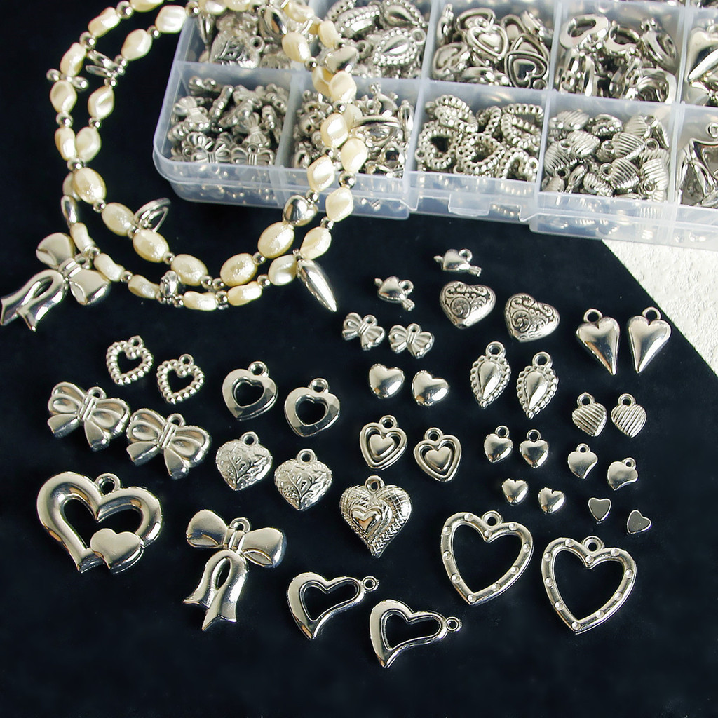 Y2k Sweetheart สาวร้อนเงิน Love Heart จี้คอลเลกชัน DIY เครื่องประดับทําด้วยมืออุปกรณ์เสริมลูกปัดสร้อยคอสร้อยข้อมือวัสดุแพคเกจ ZKW2