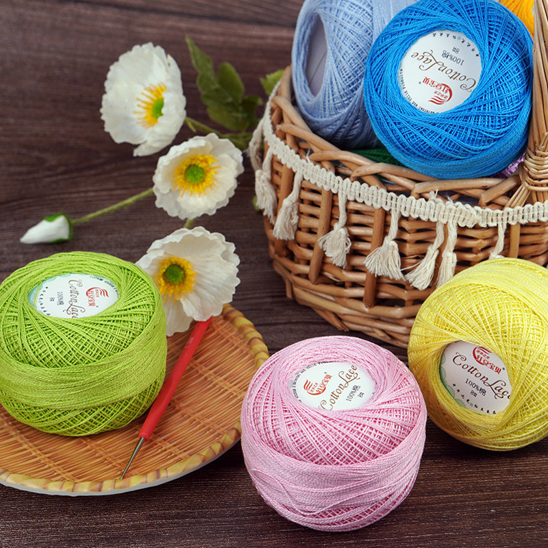 เส้นด้ายลูกไม้ฝ้าย 100% ถักโครเชต์มือ สีสันบาง DIY 1 ม้วน