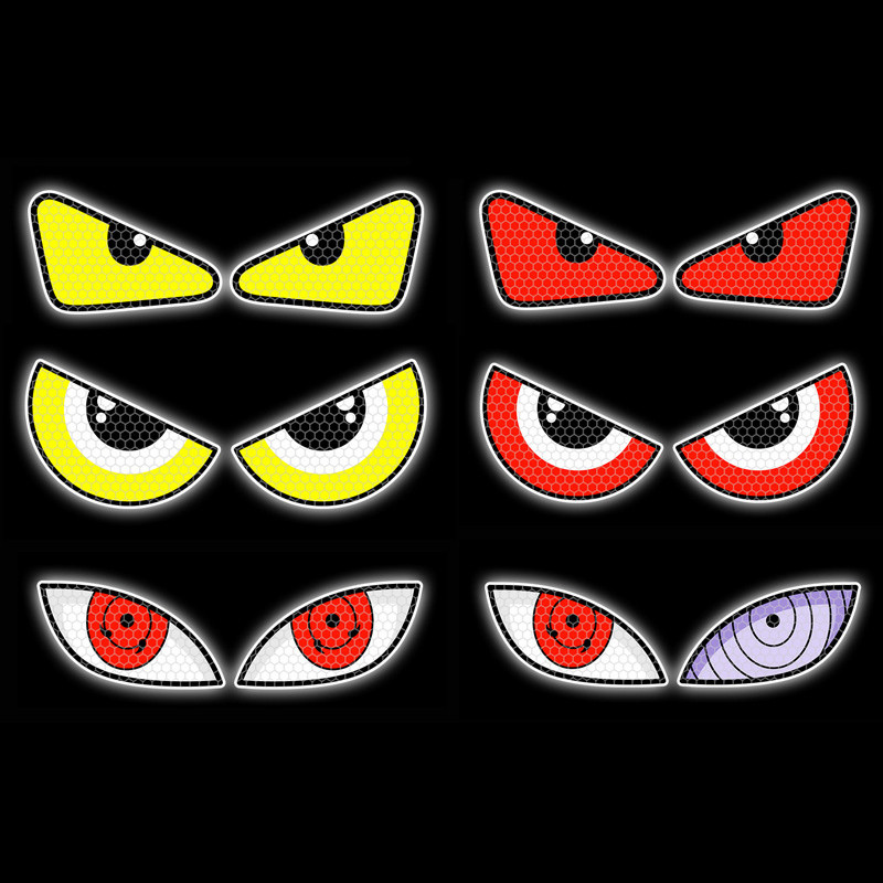 Qetyellow Grin Eyes สะท้อนแสงรถจักรยานยนต์ความปลอดภัยคําเตือนสติกเกอร์ Decor Moto จักรยานสกู๊ตเตอร์กระจกหมวกกันน็อค Tailbox Decal อุปกรณ์เสริม TH