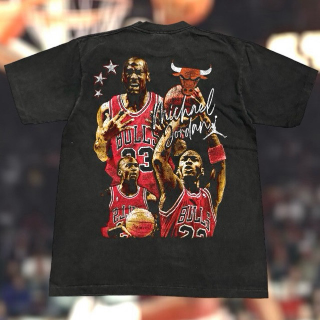 เสื้อยืดคอฟิต รุ่น Michael  Jordan สีดำ/สีดำเฟด #DTG เสื้อยืดคอตตอน s-5xl