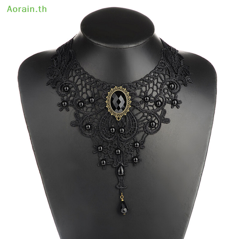 # แฟชั ่ นใหม ่ # Black Lace & Bead Choker Victorian Steampunk Style Gothic Collar Necklace Gift .
