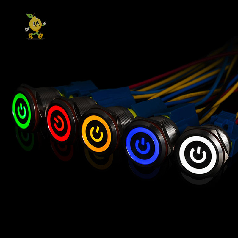 [mozh] 12 มม. 12V Latching Push Button โลหะสีดํา LED Power Momentary กันน้ํา. [TH]