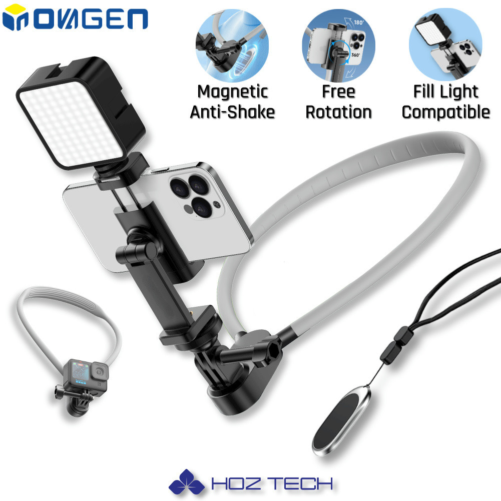 Inovagen POV/Vlog ที ่ วางคอสําหรับโทรศัพท ์ และกล ้ อง Action GoPro Max,DJI,Insta360,Magnetic Anti-Shake,Fill Light Compatible,Neck Mount ผู ้ ถือโทรศัพท ์