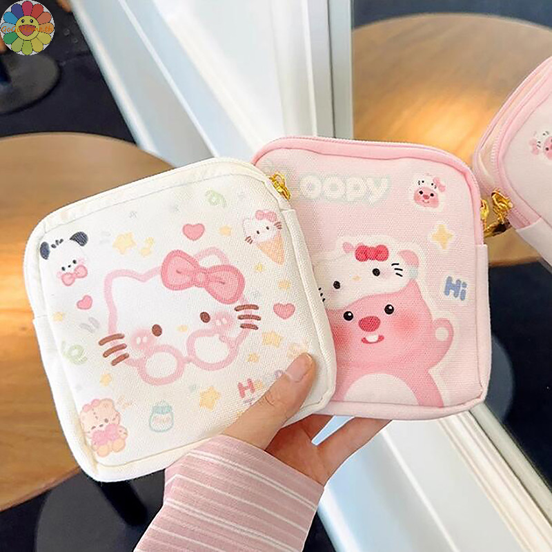 Gogo 1PC Mini เครื่องสําอางกระเป๋าใส่เหรียญของขวัญ Kawaii Sanrio Hello Kitty การ์ตูนผู้หญิง Tampton ผ้าอนามัยถุงเก็บ TH