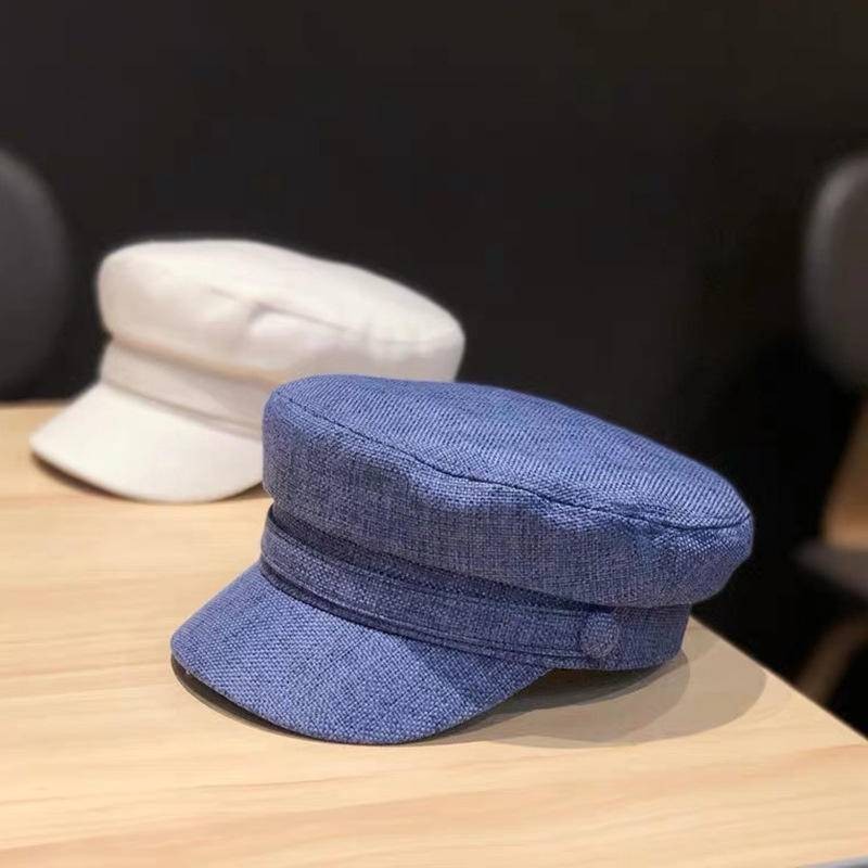 หมวกแปดเหลี่ยม Linen Flat Top สไตล์ใหม่ Casual All-Match สําหรับนักเรียน ทหาร