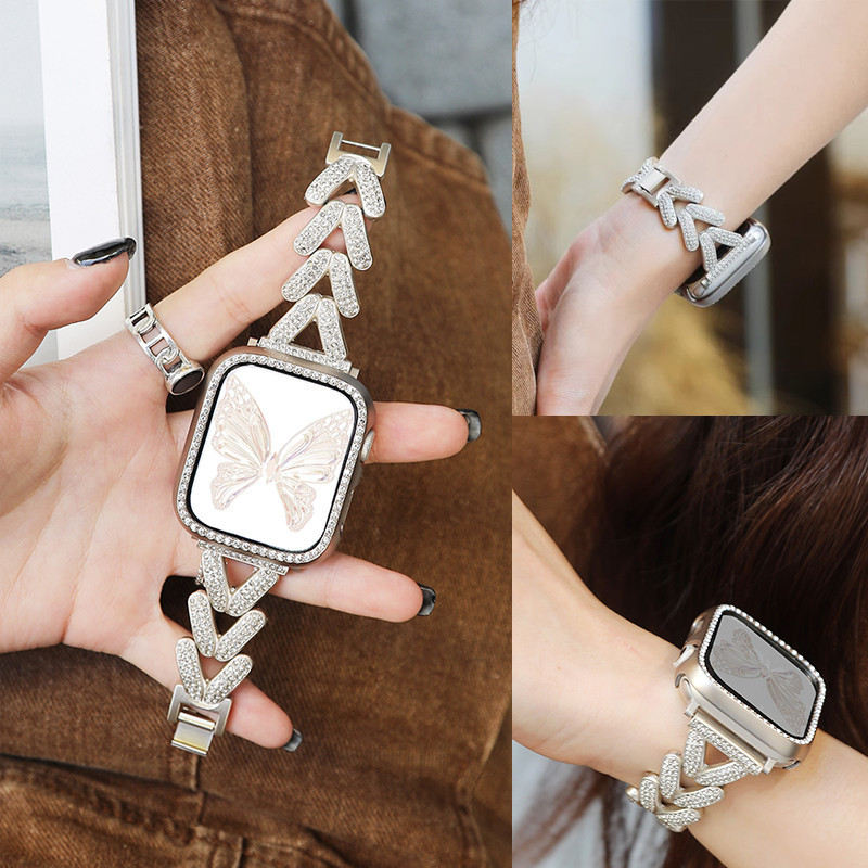 สายเพชรโลหะสําหรับ iSmartWatch Band Ultra 9 8 49 มม.7 5 SE 3 ผู้หญิงสายนาฬิกาสําหรับ iWatch 41 มม.45 มม.38/42 มม.40/44 มม.อุปกรณ์เสริม