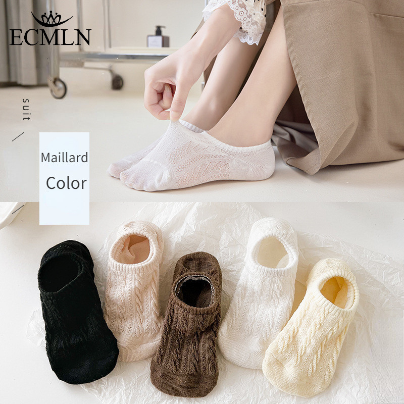 Ecmln ผู้หญิงถุงเท้าที่มองไม่เห็น Maillard สีไม่มีแสดงถุงเท้าซับตัดต่ําซ่อนแฟลตถุงเท้าเรือ