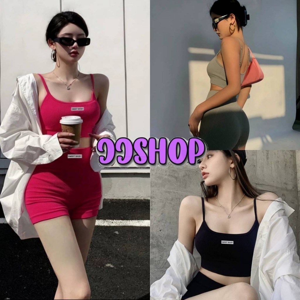 JJ Shop​ ​พร้อมส่ง ชุดออกกำลังกาย ทรงรัดรูป เสื้อมีฟองน้ำ+กางเกงขาสั้น ผ้านิ่มใส่สบาย "FY1778-J"