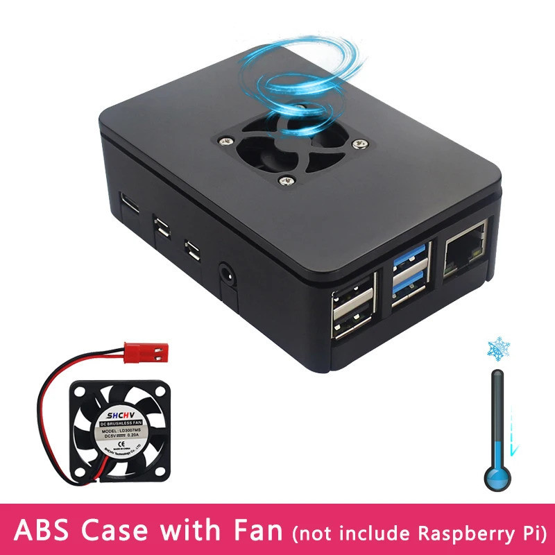Raspberry Pi 4 กรณี ABS Shell Enclosure กล่องสีดําพัดลมระบายความร้อนที่รองรับสําหรับ Raspberry Pi 4 