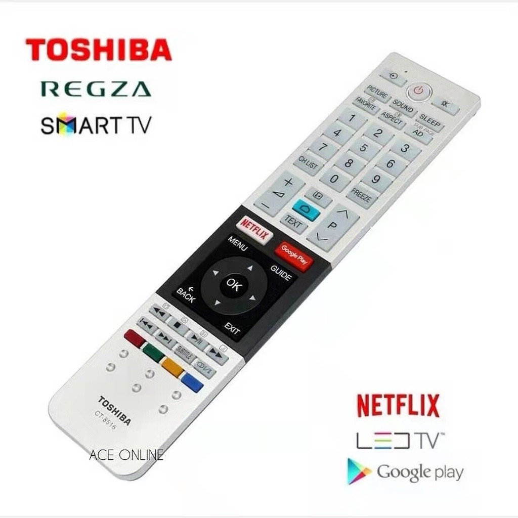 TOSHIBA LED/LCD/SMART TV รีโมทคอนโทรลทดแทน (CT-8516) เข้ากันได้กับ CT-8536,CT-8522,CT-8068..