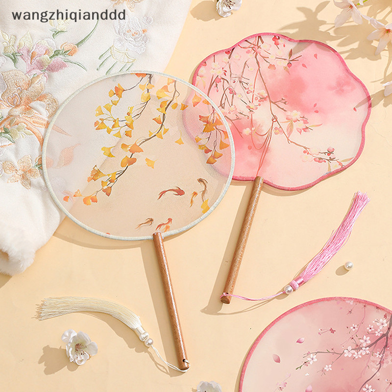 Wdphღ Vintage Round Print Fan Chinese Dance Summer Classical Cheongsam Costume Court Hanfu Womens sel Hand Fan {w}