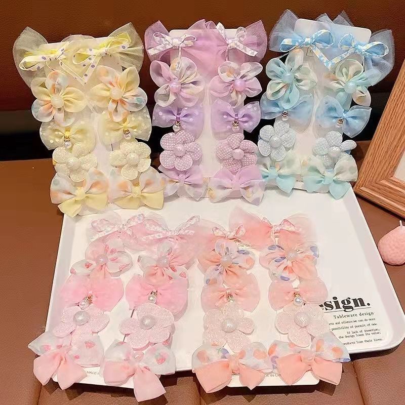 10ชิ้น/เซ็ตเด็กตาข่ายดอกไม้กิ๊บตกแต่งสาวน่ารักสูทผ้าไม่เจ็บผม ใบเรียกเก็บเงินเป็ด คลิปเด็กโบว์กิ๊บ
