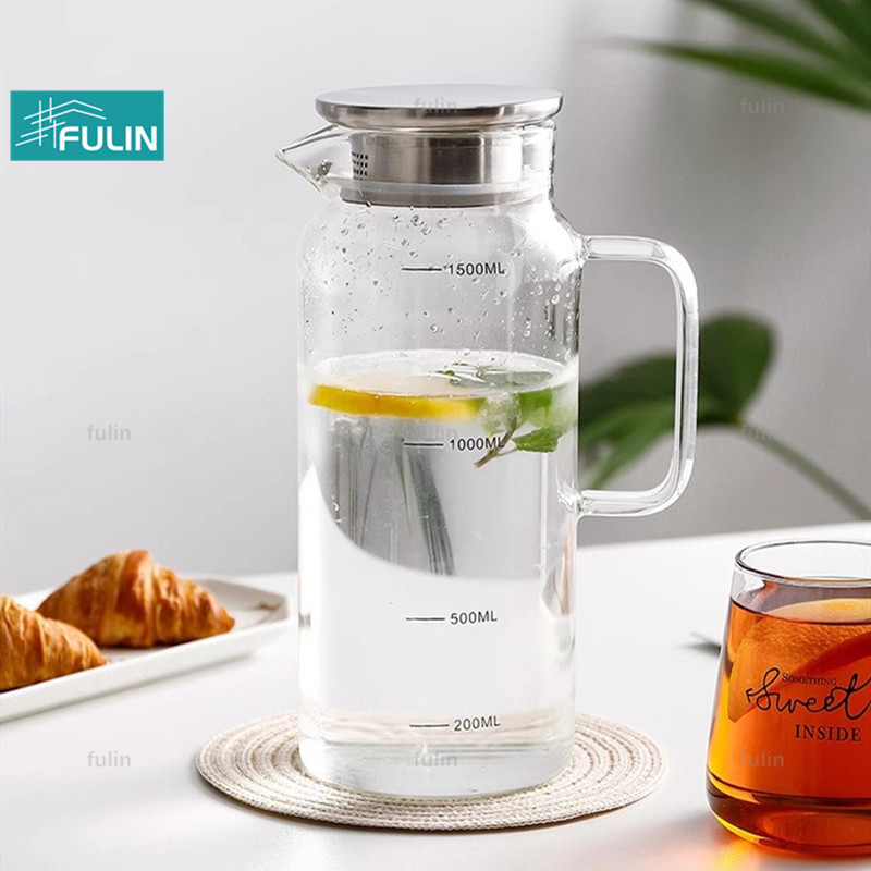 1.5ล/2ล นอร์ดิกโปร่งใสหม้อแก้วเหยือกแก้วกาน้ําชาดอกไม้ทนความร้อนกาต้มน้ําเครื่องดื่มเย็นชาเหยือกกาต้มน้ําน้ําผลไม้