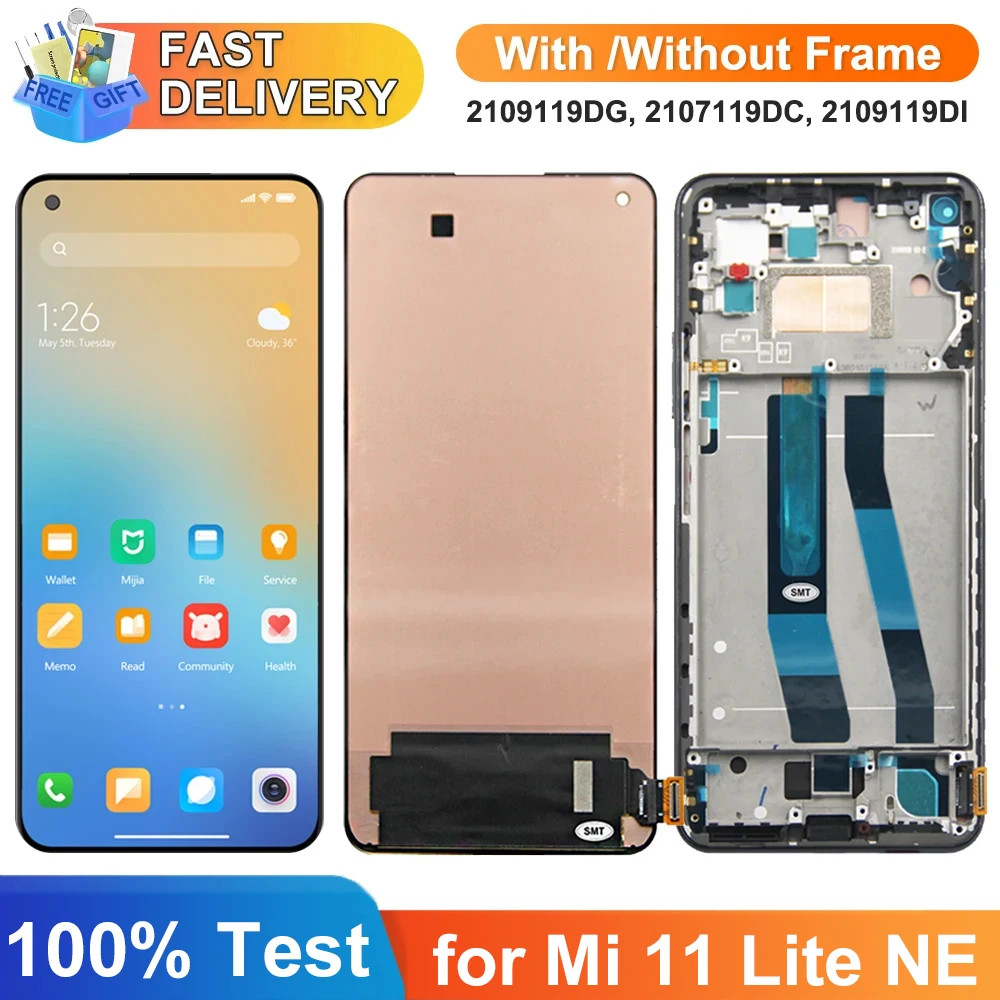 หน้าจอ 6.55 "สําหรับ Mi 11 Lite NE Assembly สําหรับ Xiaomi 11 Lite 5G NE 2109119ดีจี 2107119Dc จอแสดงผล Lcd หน้าจอสัมผัสดิจิตอลพร้อมกรอบ