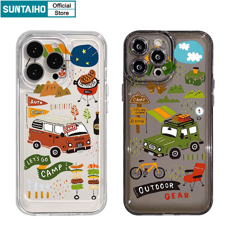 Suntaiho เคสไอโฟน ตลกที่ไม่ซ้ํากันปลอก Camp รูปแบบรถเคสโทรศัพท์สําหรับ Iphone 15 14 12 13 11 Pro Max IP 7 8 Plus Iphon X Xs XR Xs Max TPU Soft Premium กันกระแทกปกหลัง