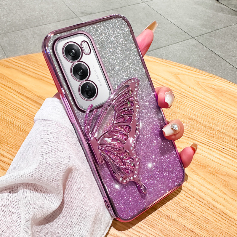 Glitter Rhinestones Quicksand Butterfly Soft Case สําหรับ OPPO Reno 12 Pro 12F 5G