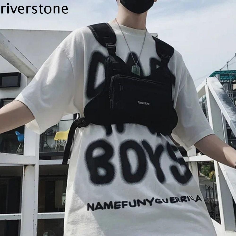 แม่น้ํา กระเป๋าเสื้อกั๊กฮิปฮอป,ฮิปฮอปสตรีทแวร์กระเป๋าหน้าอก,กีฬาสบายๆเสื้อกั๊กกระเป๋าทํางานสบายๆความจุขนาดใหญ่ สตรีทแวร์ กระเป๋าหน้าอกกีฬากลางแจ้ง