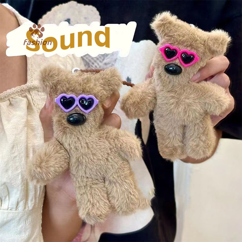 [แฟชั่น] 16 ซม.Squeaky แว่นกันแดดสีน้ําตาลตุ๊กตาหมีตุ๊กตาพวงกุญแจกระเป๋าจี้ตุ๊กตาของเล่นการ์ตูนเครื่องประดับตกแต่งรถของขวัญ Kawaii Ch {TH}