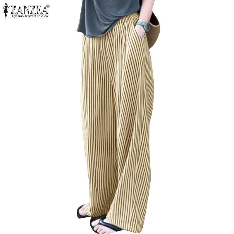 ZANZEA ใส่ ซานเซีย ผู้หญิงแฟชั่นเอวยางยืดสบาย ๆ หลวมลายออกแบบกางเกง