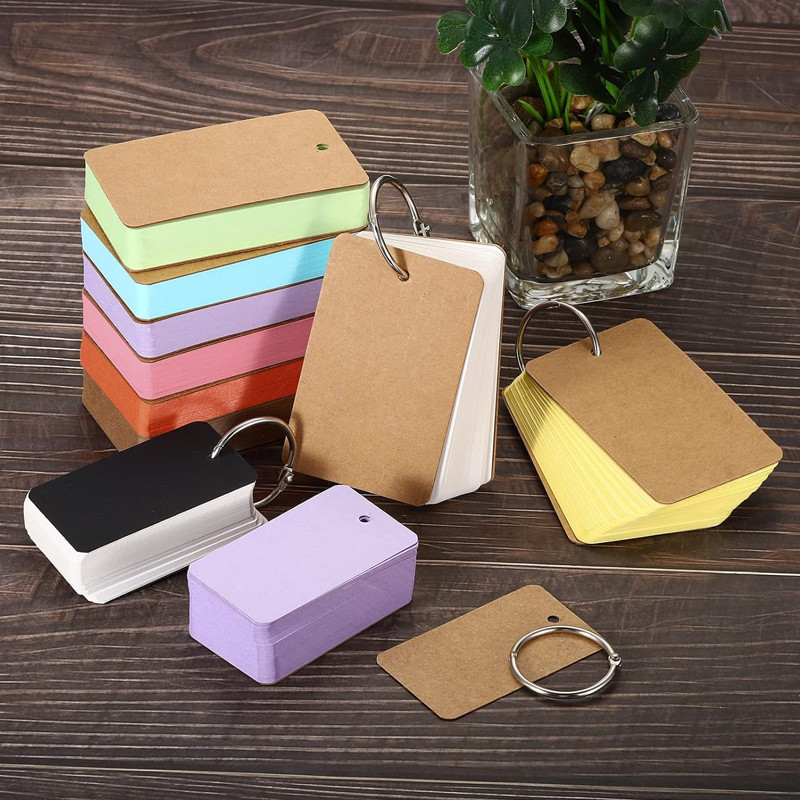 50 ชิ้นMulticolor Blank Index Cards with Binding Rings School Officeแบบพกพาหมายเหตุ,แฟลชการ์ด,การ์ดศึกษา,การ์ดคํา,กระดาษคราฟท์,DIY Cardstock