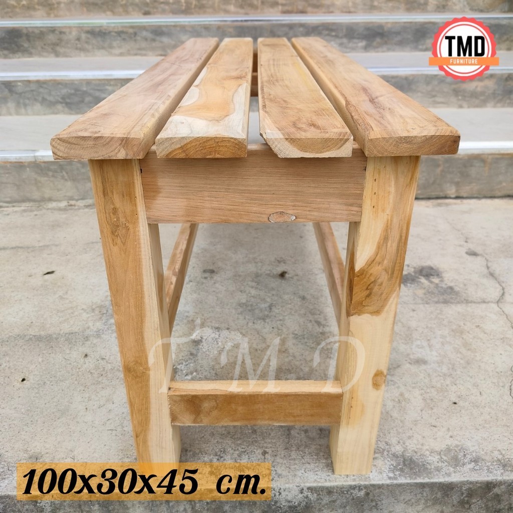 🌈TMD🌈 เก้าอี้ม้านั่งยาวไม้สัก  (ขนาด 100*30*สูง45 ซม.) งานยังไม่ได้ทำสี **มีรับประกัน** พร้อมส่ง - รูปที่ 2