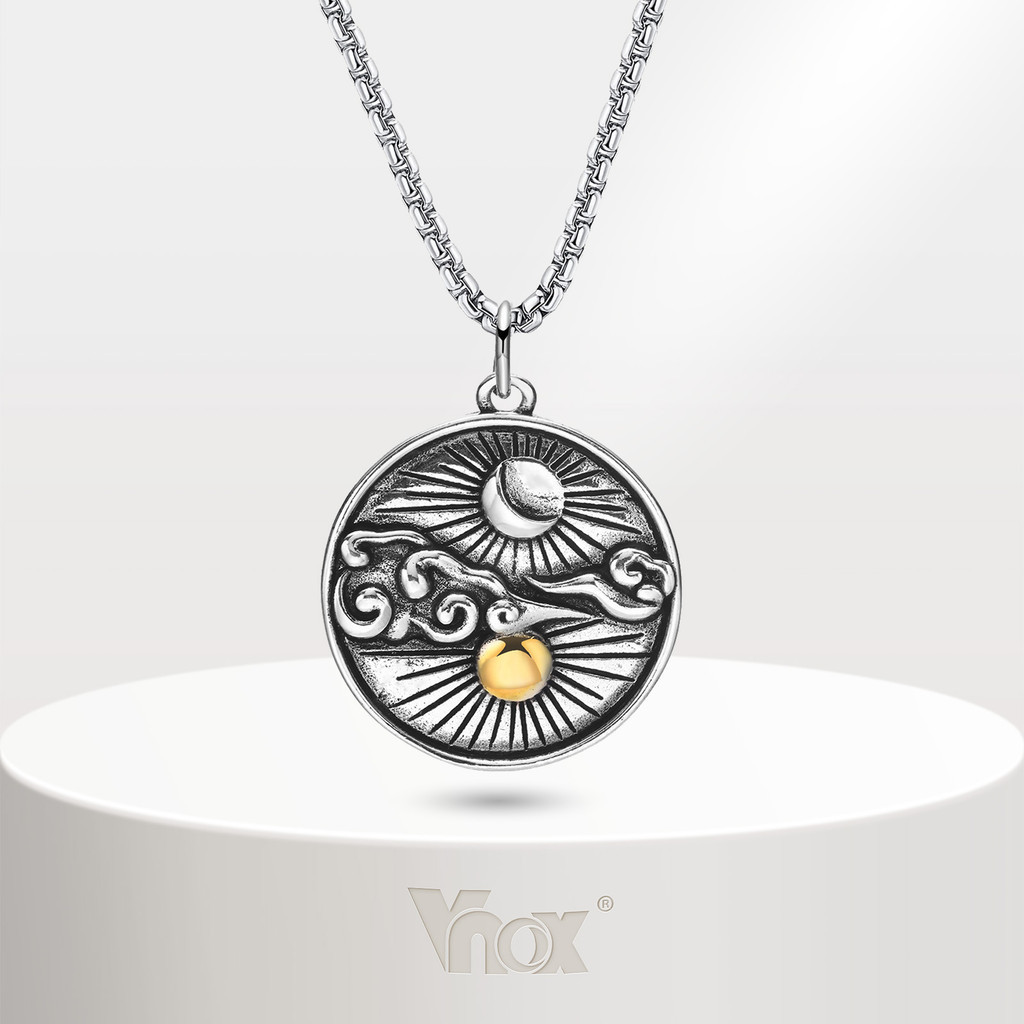 Vnox Sun Moon Star Pendant Necklace,Vintage Faith Fash Mens Accessories Jewelry Gfit to Him