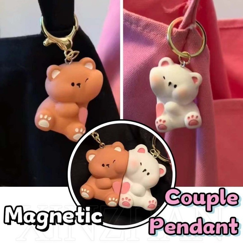หมีน้อยจับคู่แหวนกุญแจน่ารักสร้างสรรค์แม่เหล็กคู่พวงกุญแจจี้กระเป๋าเป้สะพายหลังวันวาเลนไทน์ของขวัญวันเกิดสําหรับคนรักเพื่อนที่สุ