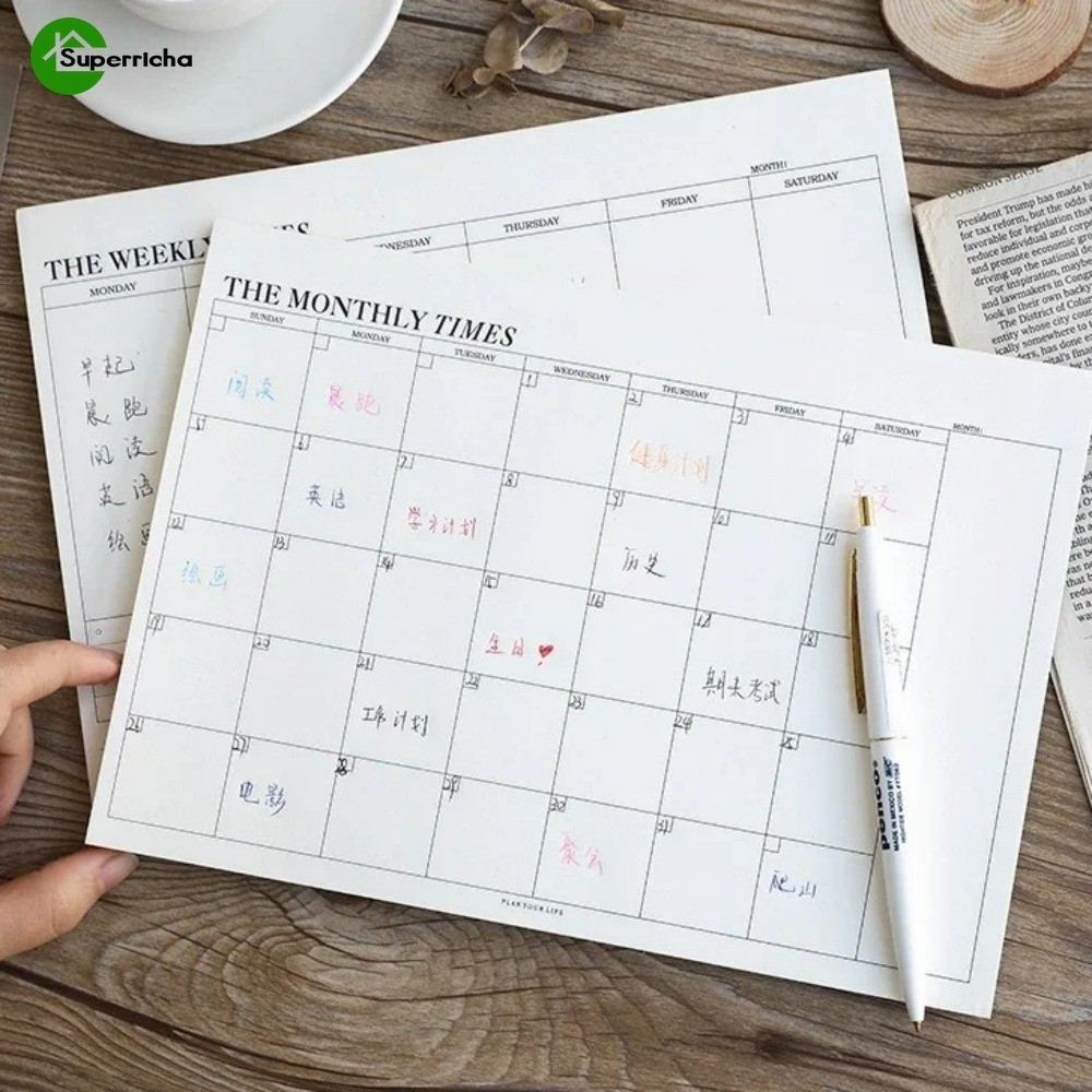 To Do List Book - สมุดจดการจัดการเวลา - อุปกรณ์เครื่องเขียนสํานักงานโรงเรียน - 50 แผ่นตารางรายเดือนรายสัปดาห์ - วาระวางแผน Memo - สําหรับการทํางานและการศึกษา - ตารางสมุดบันทึก