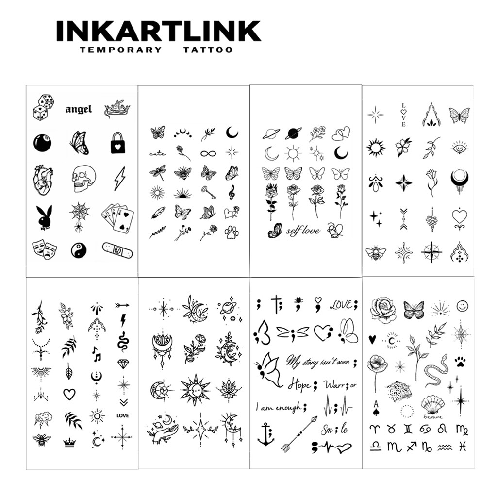 Inkartlink Minimal Fingure Leg สติ๊กเกอร์รอยสักชั่วคราว, Minimalist Butterfly Moon กันน้ํา Long-lasting Magic Tattoo, Lasts ถึง 15 วันสักปลอม, สักกึ่งถาวร