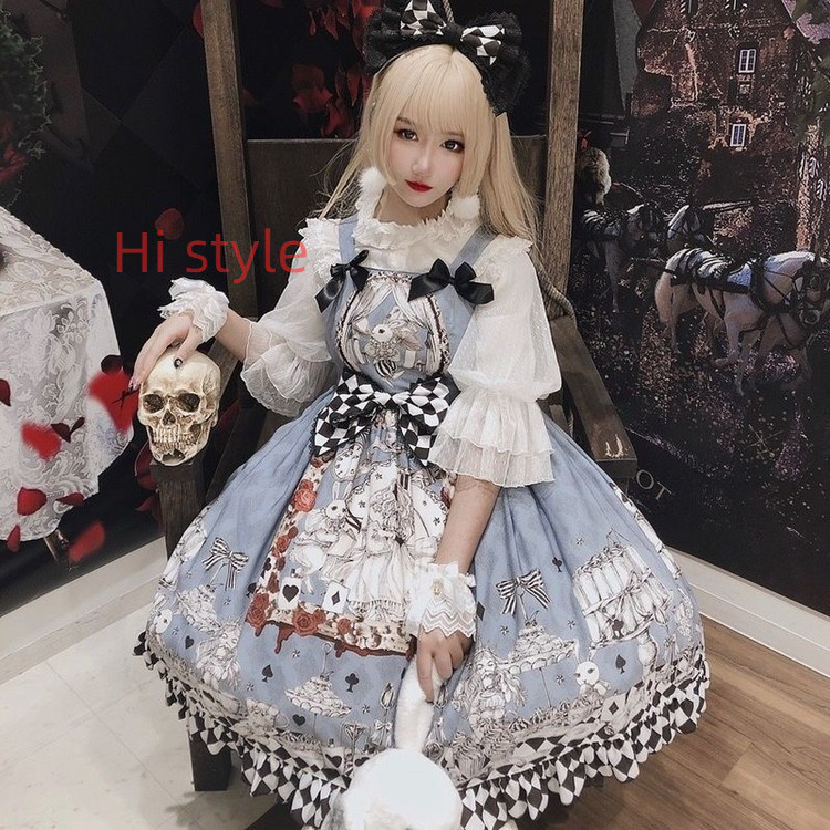 Alice Lolita Dress Gothic Retro Sleeveless Blue Daily JSK Lolita Dress