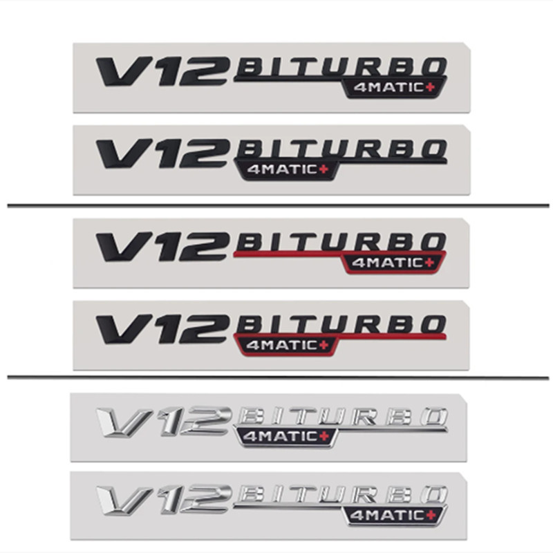 รถ Chrome 3D ตัวอักษรป้าย V12 BITURBO 4MATIC + สําหรับ Mercedes Benz AMG C43 C63 C63S E43 E53 E63S S