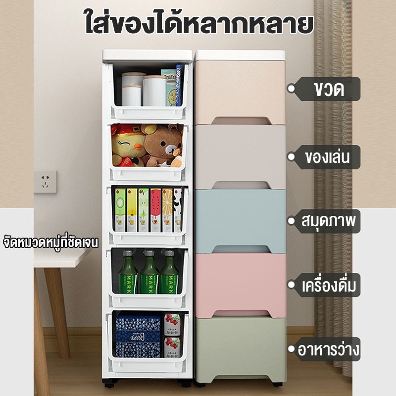 Kaman ลิ้นชัก ลิ้นชักเก็บของ ตู้เก็บของแบบหลายชั้น ขาว/มาการอง เพิ่มหนา มีล้อ 7 ชั้น - รูปที่ 2