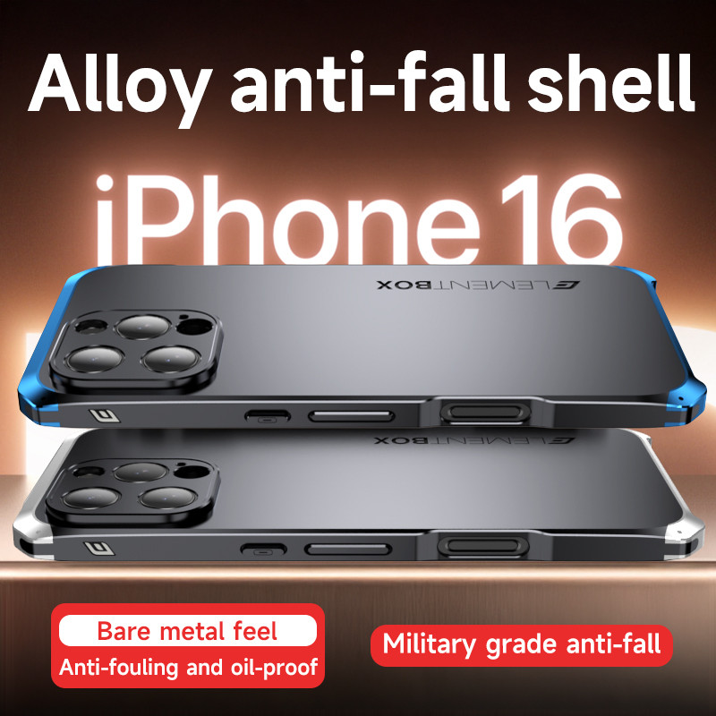 กรอบโลหะ PC ปกหลังเคสโทรศัพท์สําหรับ iPhone 13 12 14 15 16 Pro Max อลูมิเนียม Anti-collision Strip ซิลิกาเจลกลับเปลือกโทรศัพท์
