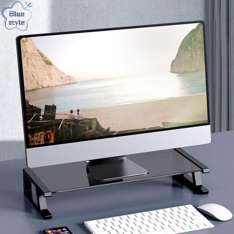 Bluestyle คอมพิวเตอร์เดสก์ท็อป Monitor Glass Stand Bracket พร้อม USB Type-C HUB PC หน้าจอ Riser ผู้ถือเครื่องพิมพ์เก็บคีย์บอร์ดเมาส์ใหม่