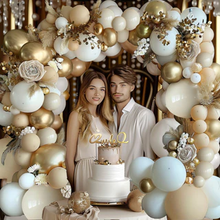 ชุดลูกโป่งโทนขาวทราย&นู้ด+ทองเมทัล สำหรับงานเบบี้ชาเวอร์-แต่งงาน-ธีมโบโฮ