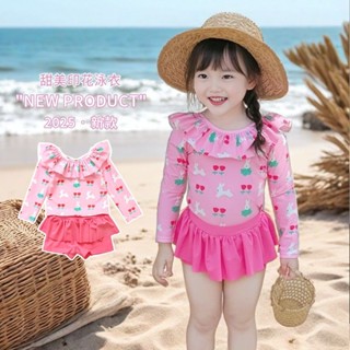 ชุดว่ายน้ําเด็กสาวหวาน 2025 สไตล์ใหม่แยกแขนยาวครีมกันแดดน่าร…